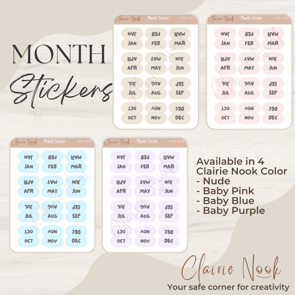 

Clairie Nook Month Sticker Label Warna / Dekorasi Bullet Journal