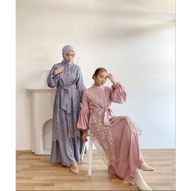 MERIN DRESS / DRESS PESTA / DRESS KONDANGAN / DRESS SERAGAMAN / BRIDESMAID / BUSUI FRIENDLY L