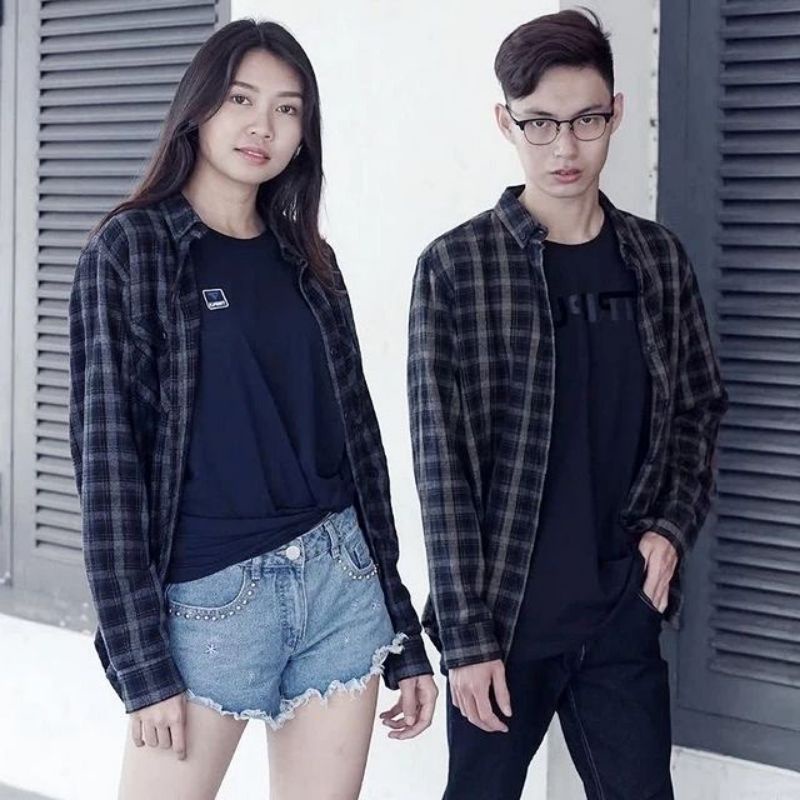 Kemeja Flanel Lengan Panjang Pria Wanita Kemeja Motif Kotak Kotak Import Unisex