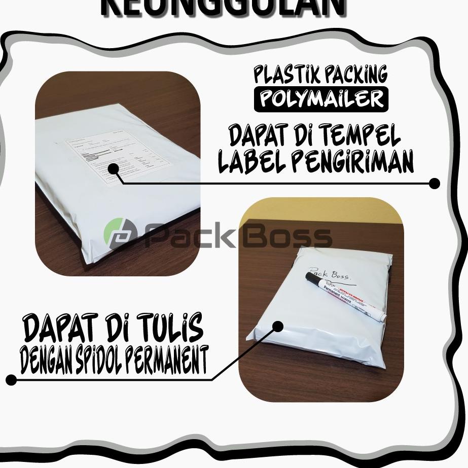 

⇍ POLYMAILER PACKBOSS 17x30 ISI ±100 LEMBAR, TEBAL 60 mc, KUALITAS BOSS, HARGA DIJAMIN TERMURAH ♝