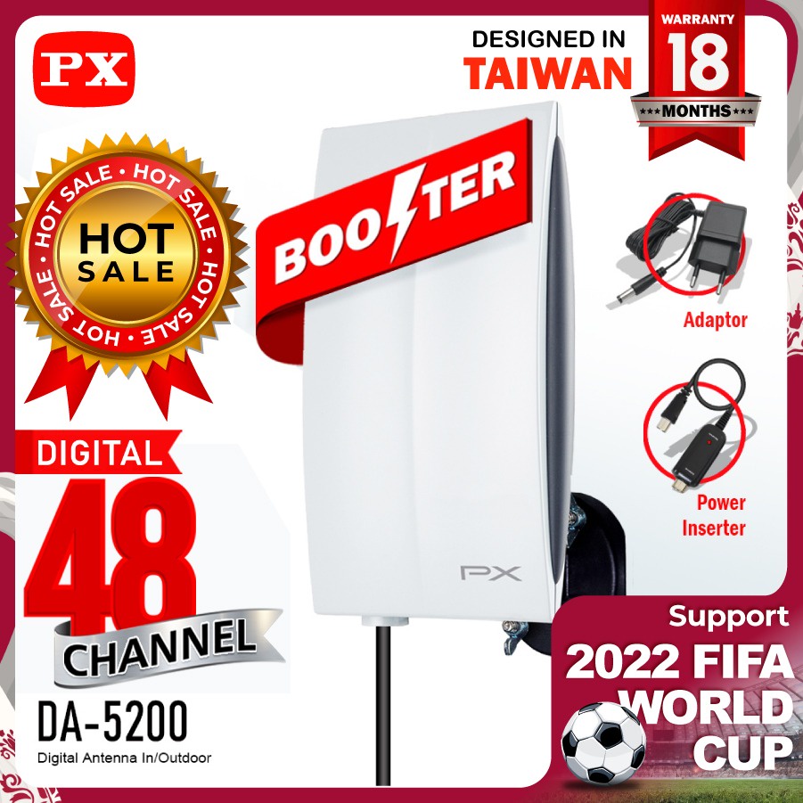 Antena TV Digital Analog PX DA-5200 Kabel 12M Booster Indoor-Outdoor