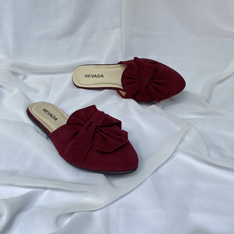 DISKON DAY! Sepatu Sandal Mules - Sandal Wanita Nevada - Flatshoes Sepatu Kerja - Mules Beludru