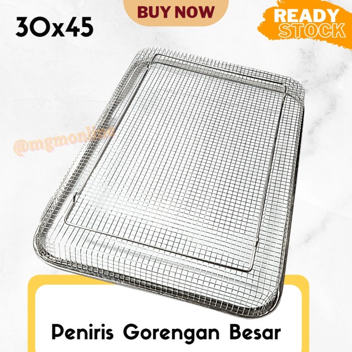 Peniris gorengan tatakan nampan gorengan stainless Segipanjang 30x45cm