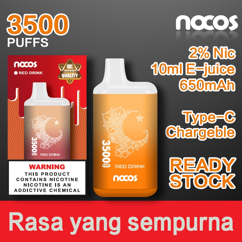 3500Puffs NOCOS vapoor sekali pakai (disposable) Energy Drink pods 650mAh 10ml [COD]