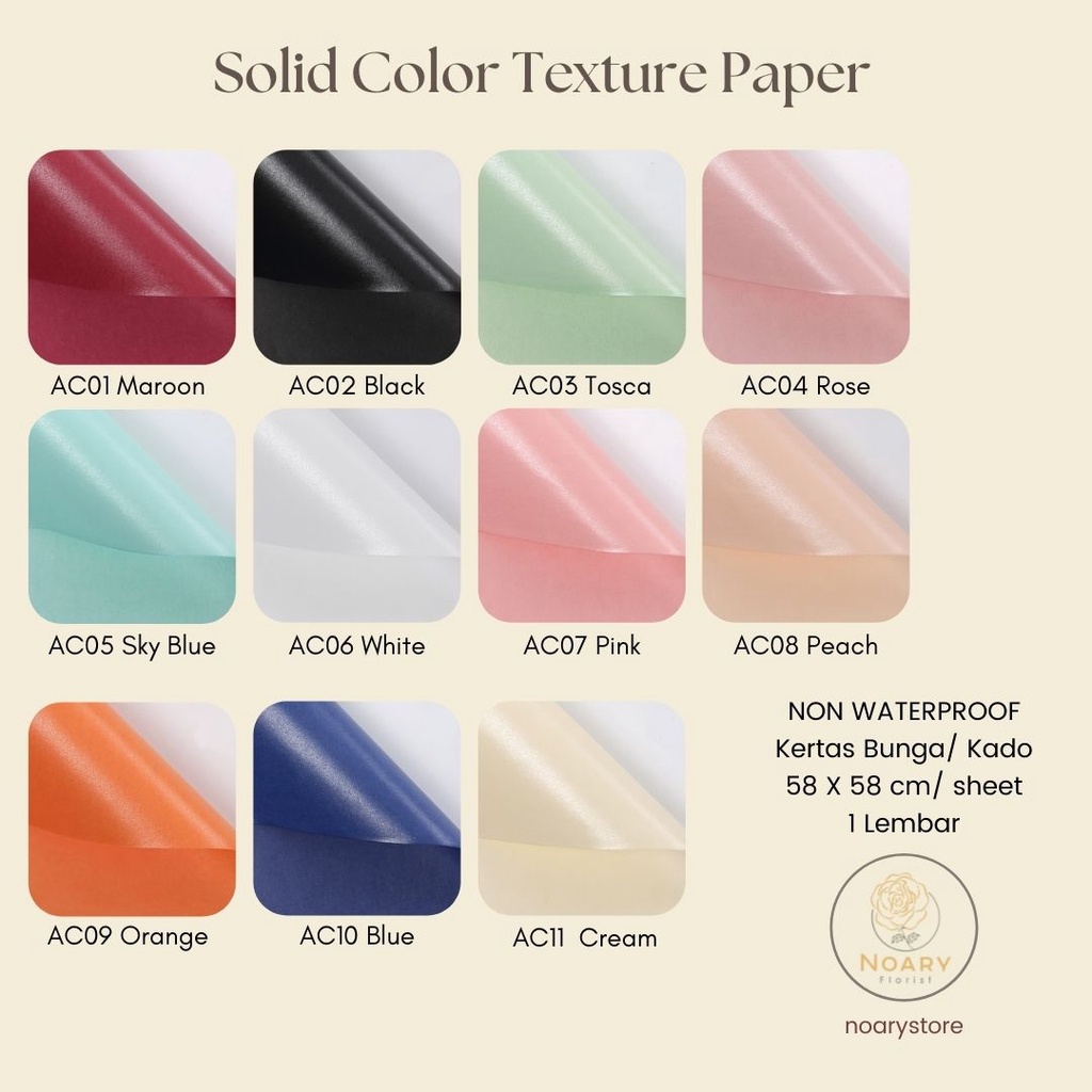 Solod Color Texture Paper Kertas Bunga Wrapping Cellophane Paperwrap Buket Bunga Bungkusan Bunga / Flower Wrapping / Cellophane / Wrap / Kertas Bunga / Kertas Kado / Flower Paper / Kertas Grosir / Kertas Import / Kertas Cellophane / Florist / Buket Bunga