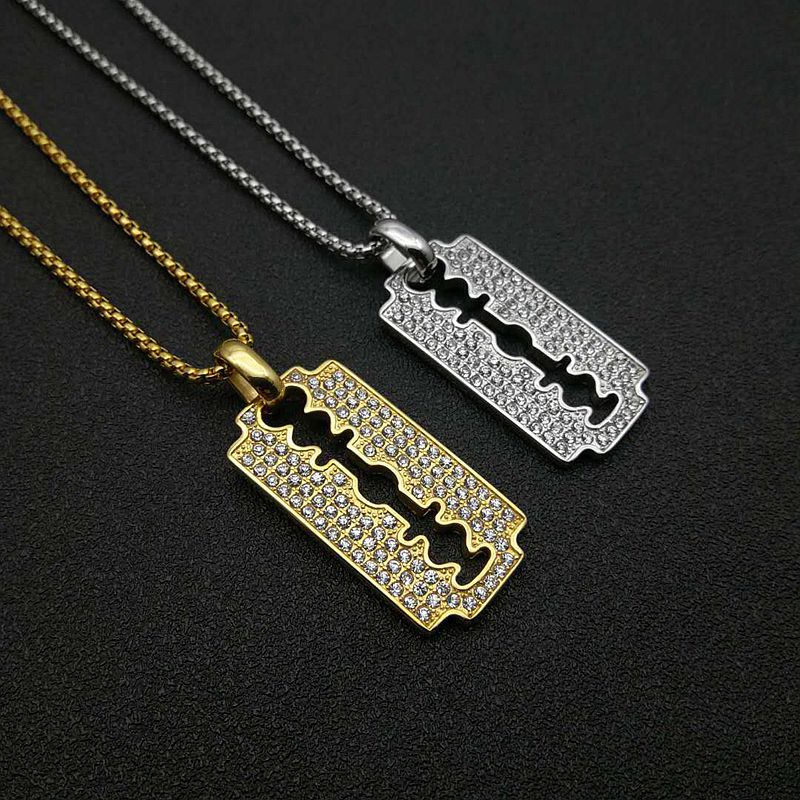 Kalung Rantai Liontin Pisau Lapis Emas Bahan Stainless Steel 316 Gaya Hip Hop Untuk Pria