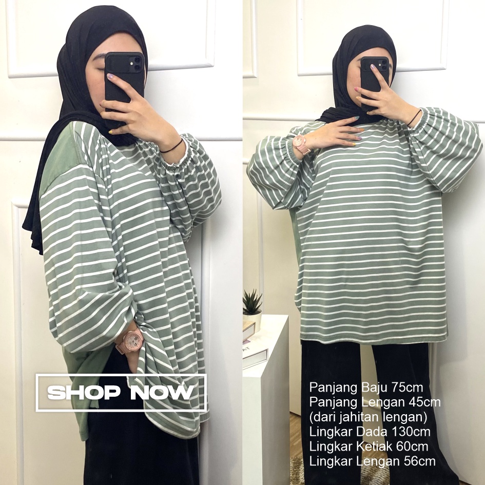 Kaos Oversize Wanita Lengan Panjang Alice Stripes Femonritch