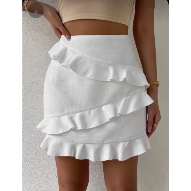 Solid Ruffle Trim Skirt (22)