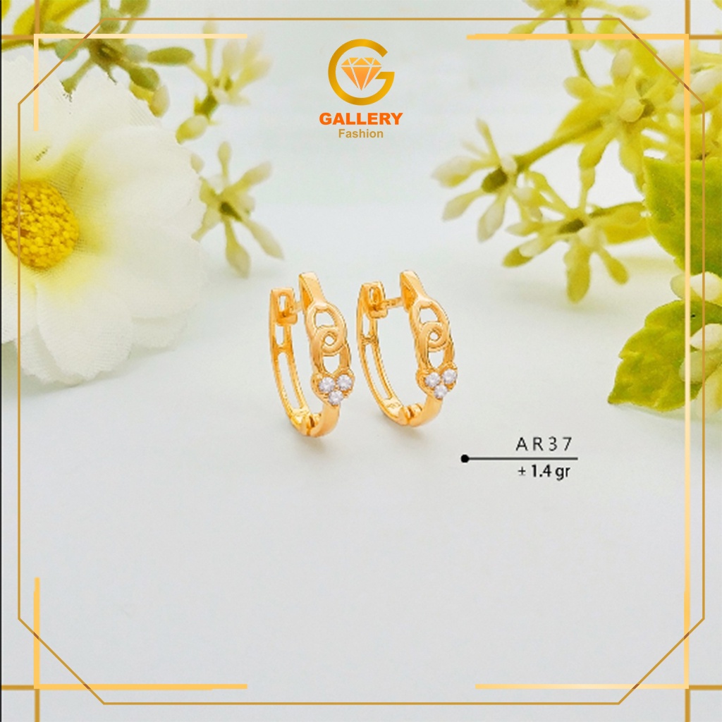 ANTING KLIP JEPIT EMAS ASLI KADAR 300/6KARAT (6K) DAN 375/8KARAT (8K) KODE AR 37 MODEL LOVE DAN RANT