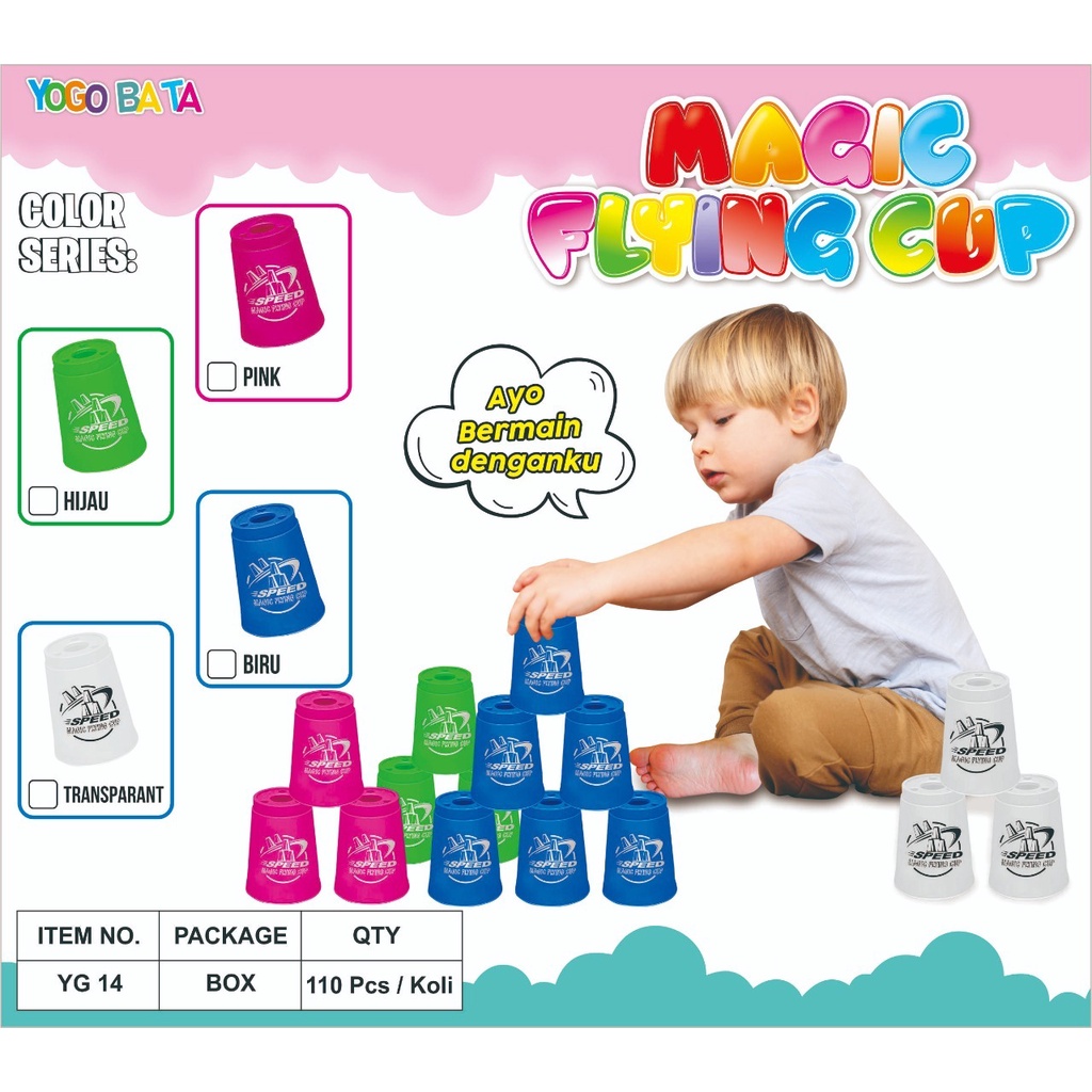 YG 14 MAINAN MAINAN ANAK EDUKASI MAGIC FLYING CUP (DUS) / MAINAN SUSUN CUP