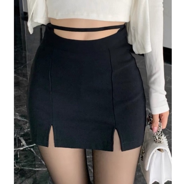 (S-XXL) KOREAN LOOP MINI SKIRT BELAH DUA rok