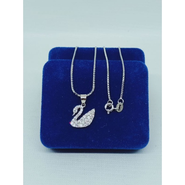 Kalung itali kaca + liontin swan mp full/kalung perak asli silver 925 lapis emas/ kalung fashion wanita terbaru