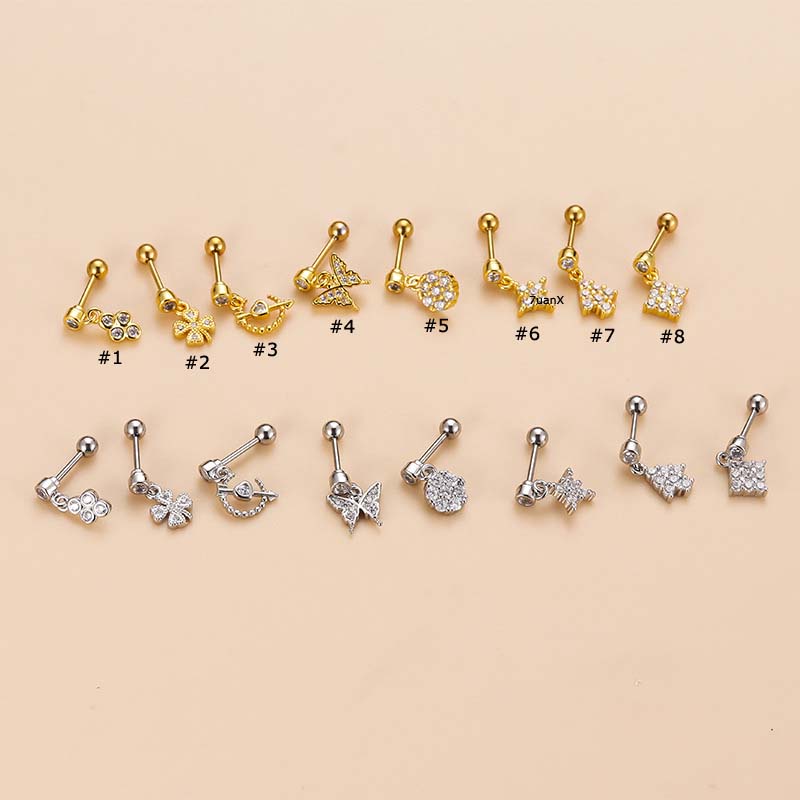 1pc Anting Stud Desain Kupu-Kupu Daun Menjuntai Bahan Stainless Steel Dengan Zircon