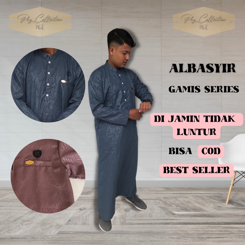 Baju Jubah Gamis Pria Laki Laki Dewasa Cowok Remaja Model Haromain Motif Embos Lengan Panjang Ukuran S M L XL XXL