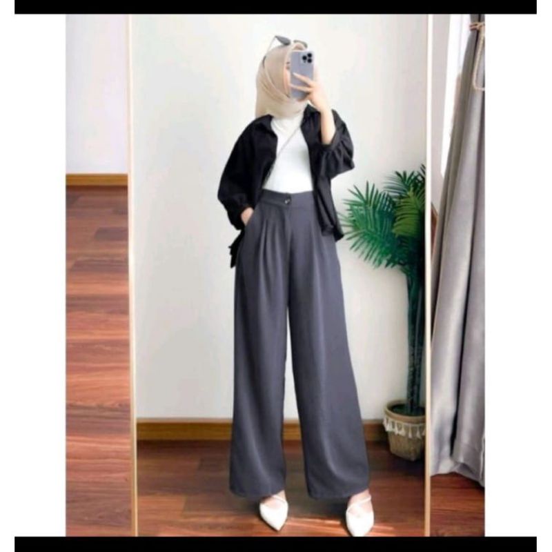 YPD - Celana Kulot Crinkle Airflow Highwaist Wanita Loose Cullote Pants Kancing depan Hidup