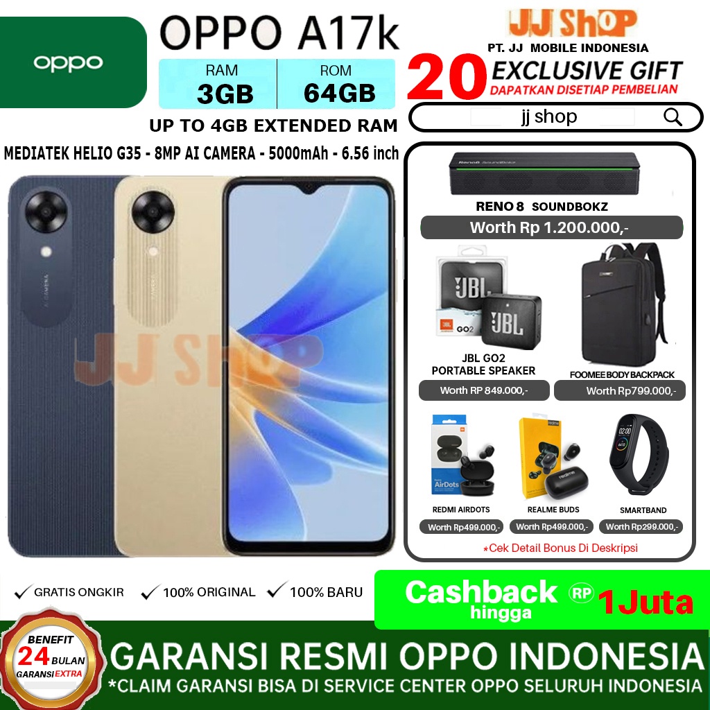 OPPO A17 4/64 GB A17k 3/64 GB RAM 4GB 3GB ROM 64GB 32GB GARANSI RESMI