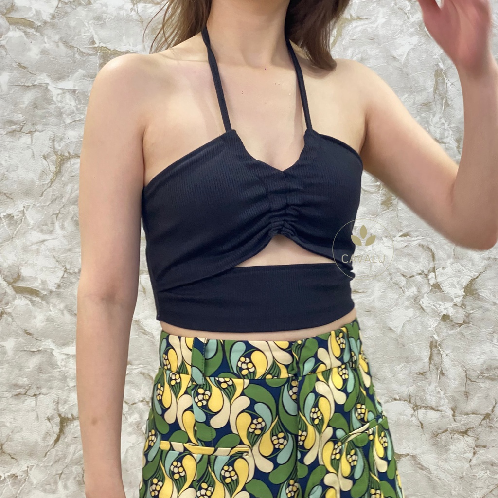 CAVALU Halter Tank Top Korea Crop Top Tanktop Tali Serut Baju Atasan Wanita 169