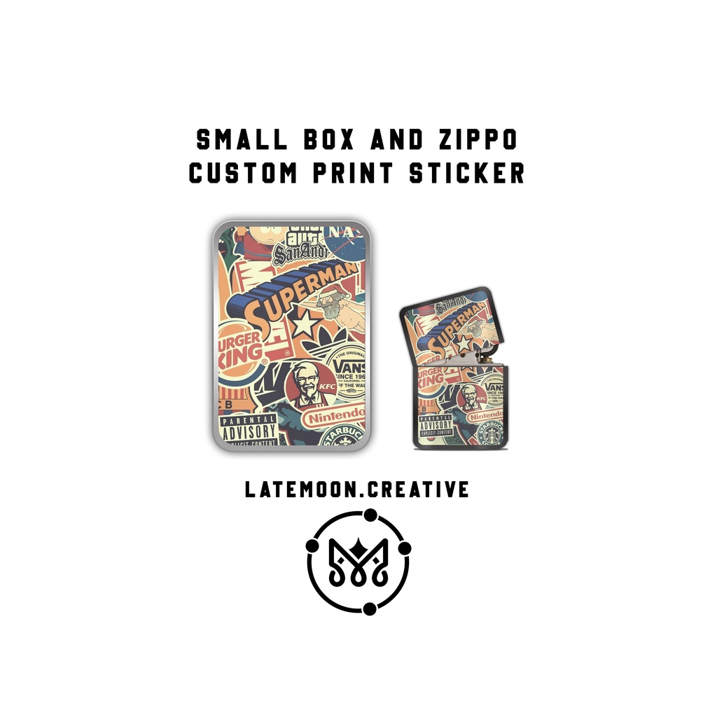 (BISA COD) ZIPPO CUSTOM GRATIS BOX KECIL MEDIA PRINT STICKER