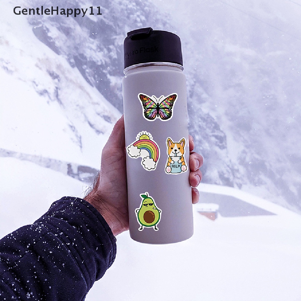 Gentlehappy 100pcs / Set Stiker Anti Air Motif Kartun Lucu Untuk Dekorasi Botol Air / Laptop / Koper