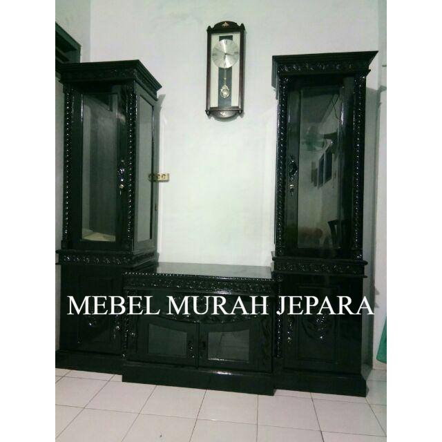 Lemari tv ukiran untir jati jepara, lemari pajangan jati, mebel jepara