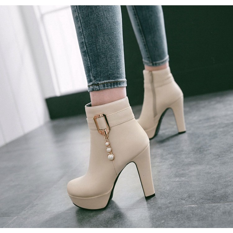✅PINKEY P115 Fashion Women Boots Shoes PU Leather Breathable Chunky High