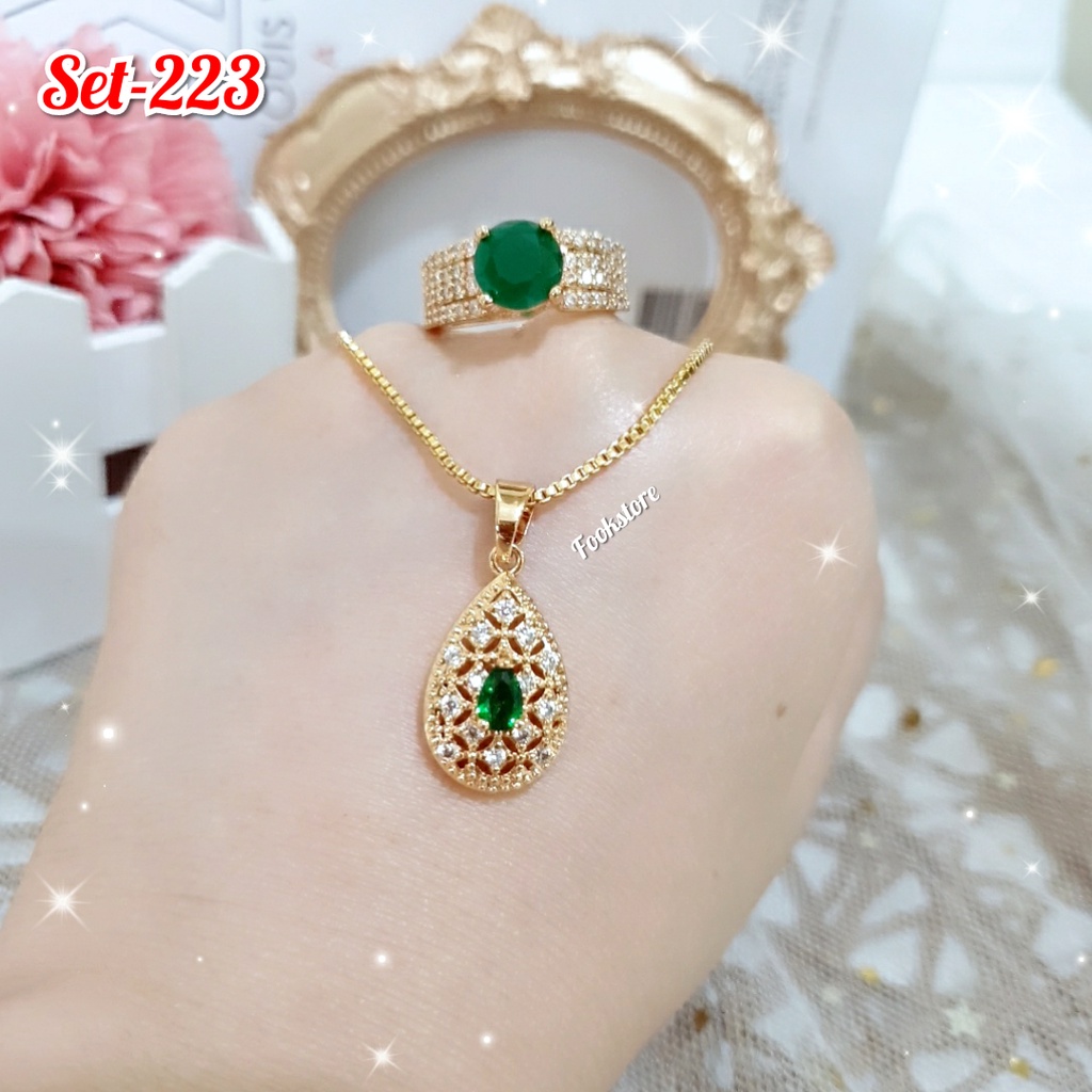 TERBARU SET KALUNG XUPING WANITA DAN CINCIN PERMATA KOREA/ANTI ALERGI