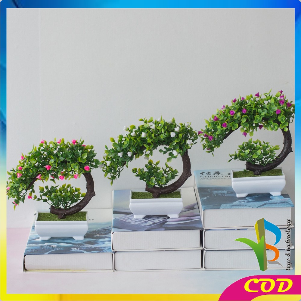 RB-C35-37 Ornamen Pot Bonsai Pajangan Dekorasi Rumah Tanaman Bunga Hias Plastik Artificial Flower