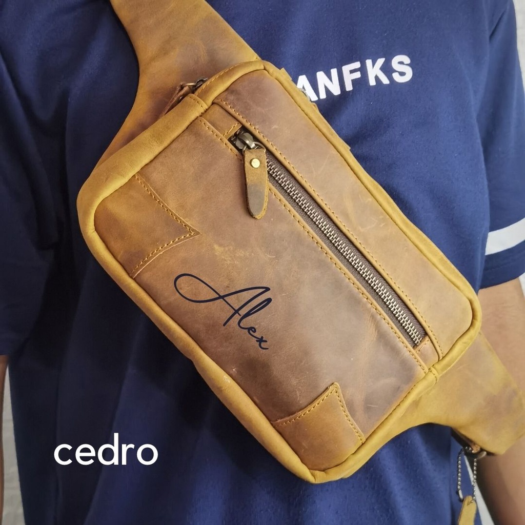 Cedro Leather Tas Military Kulit asli Waistbag tipe Wolferine