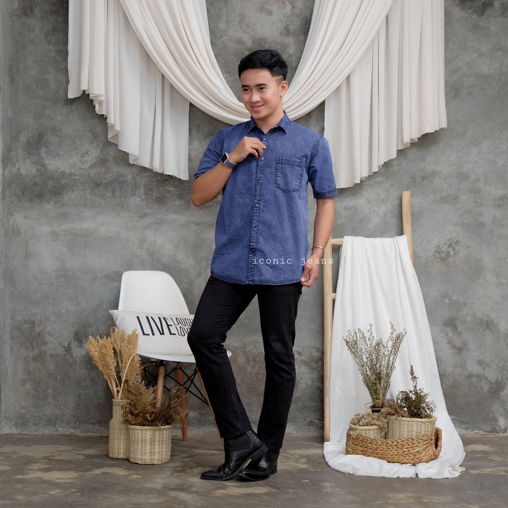 DION KEMEJA DENIM LENGAN PENDEK DEWASA/ kemko jeans dewasa