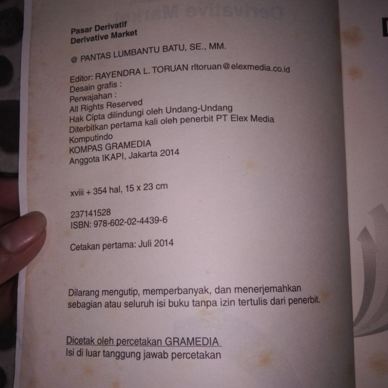 Buku Pasar Derivatif - Derivative Market - Pantas Lumban Batu - Elex Media Komputindo - Original