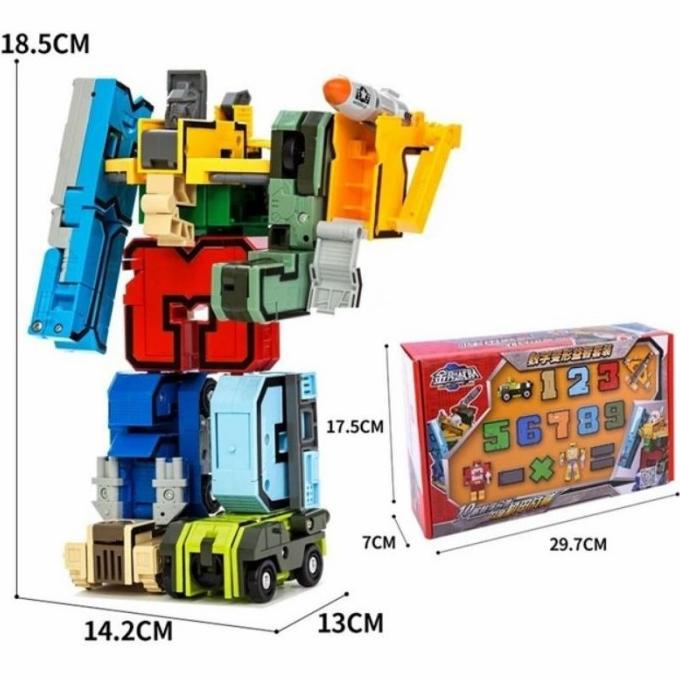 mainan robot angka bongkar pasang jadi robot transformer