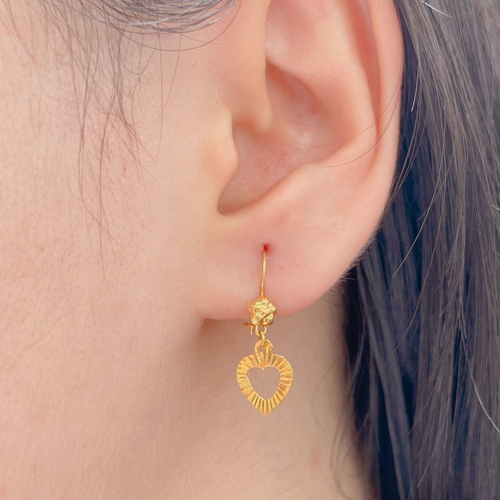 NEW! Anting anak dan dewasa emas asli kadar 70 desi gantung love ukir kilat drop tanpa permata ringan setengah gram bunga