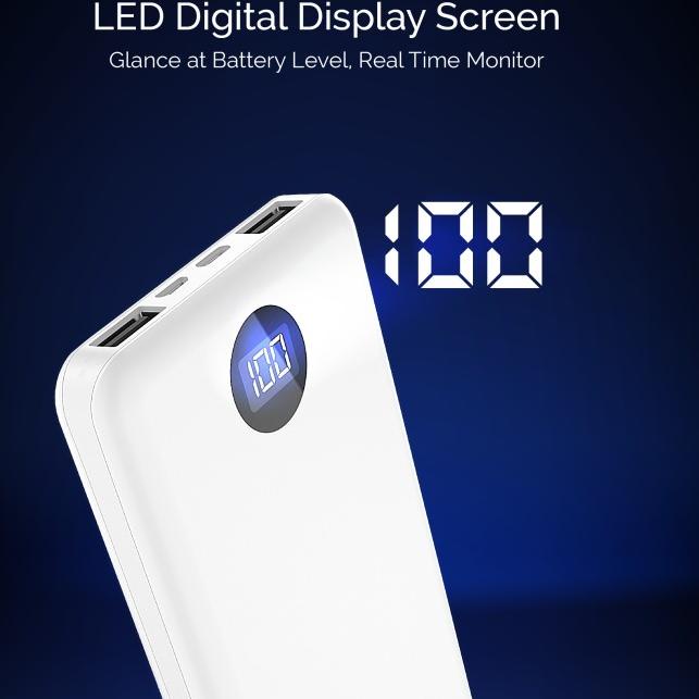 Delcell Luxe Powerbank 10.000mAh Digital Display Slim 2 Port USB - Hitam