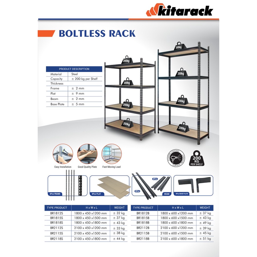 BR2112S KITARACK BOLTLESS RACK 2100 x 450 x 1200MM