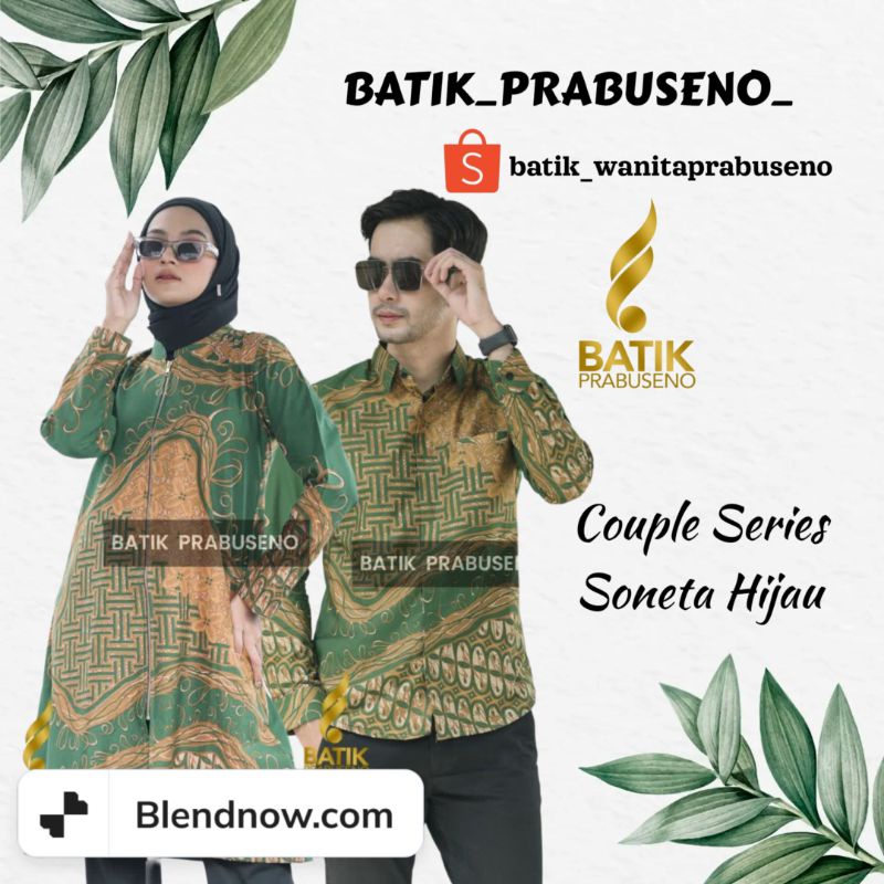 Batik Prabuseno Couple Soneta Hijau Baju Atasan Wanita Seragam Kantor Tunik Busui Kemeja Pria Slimfi