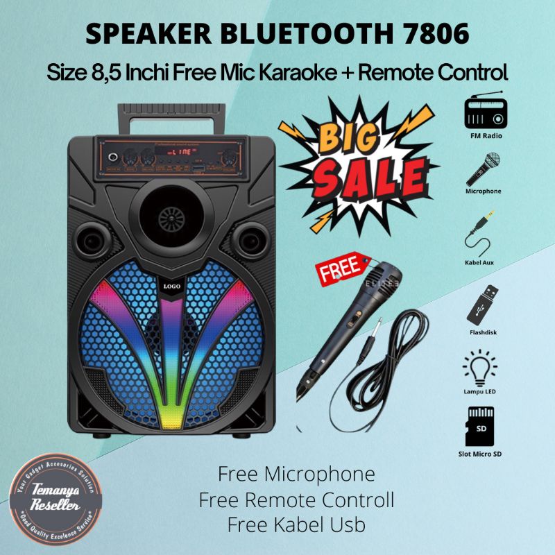 COD Speaker Wireless Bluetooth Portable 8,5 Inch 7806 Extra Bass Speaker Salon Aktif 8.5 Inch Bonus 