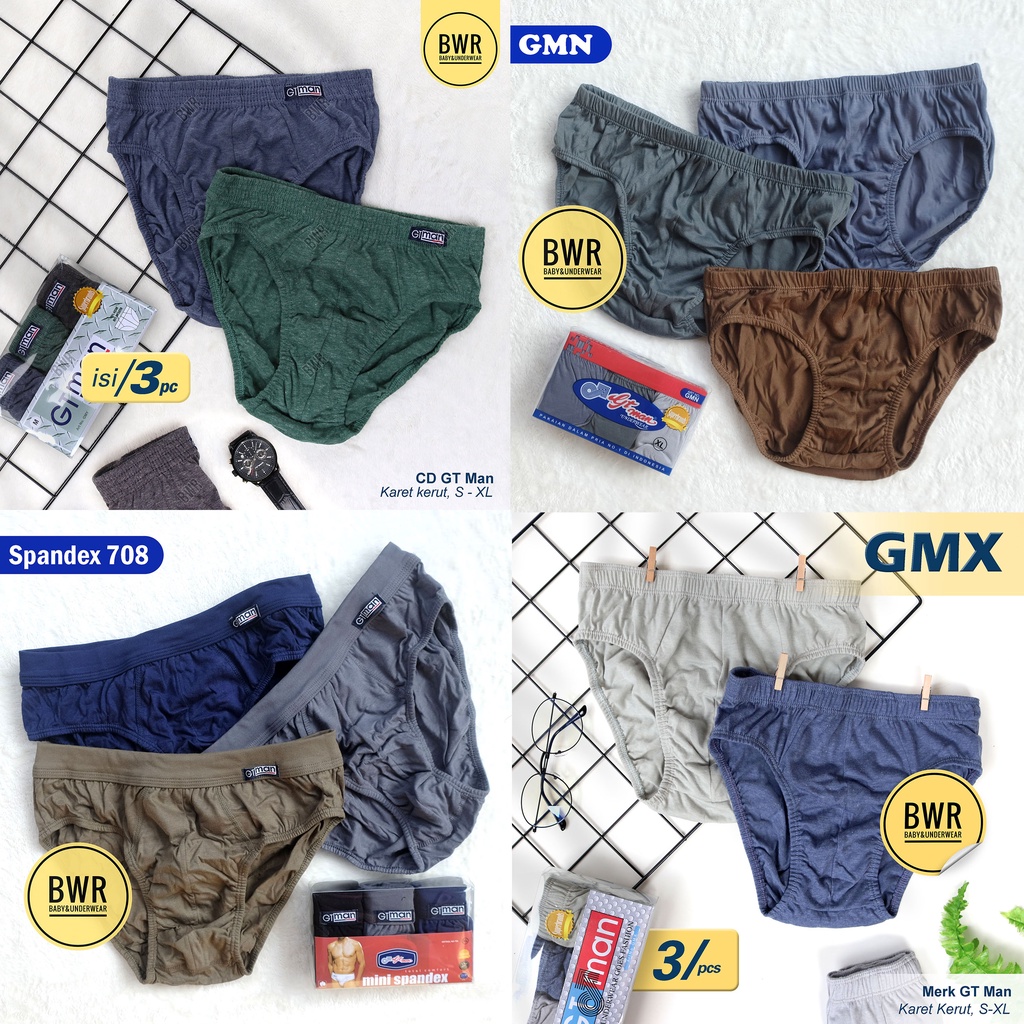 [ 3pc ] Celana Dalam Pria GT Man GMN GMY GMX Spandek 708 GTK09 / CD Pria / Celana Dalam Dewasa / Sempak Pria Karet Kerut | Bwr