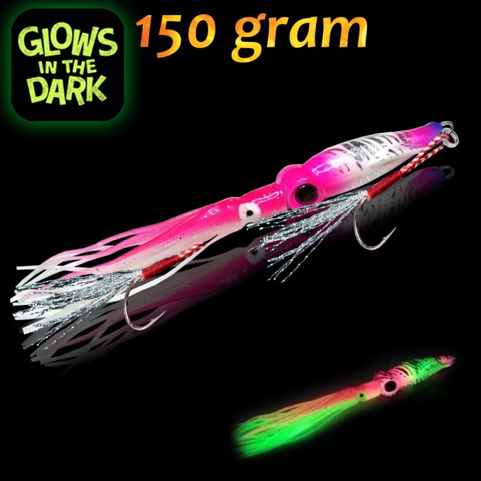 PROMO COD Metal Jig Cumi 150g Full GID Fosfor Pancing Malam Mata Belo Killer - Merah Muda
