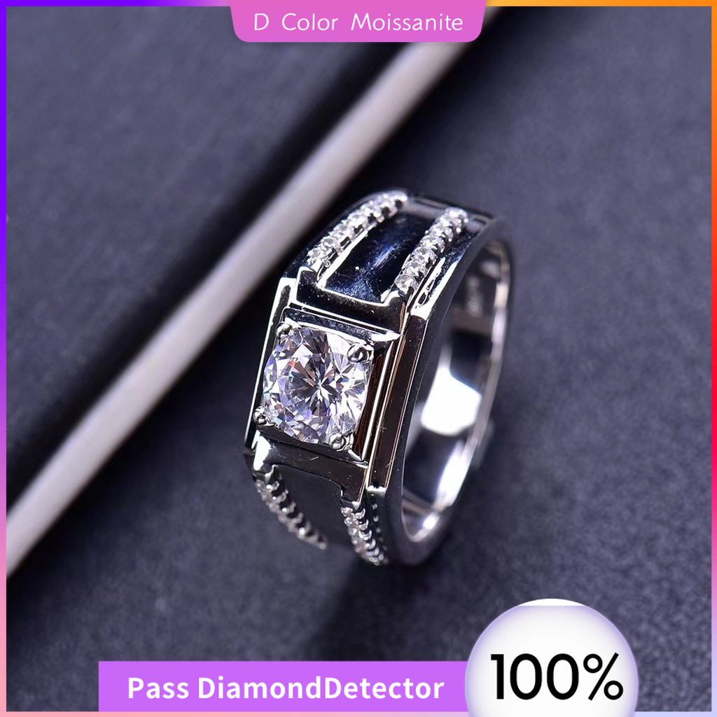 D Color Moissanite Moissanite diamond Silver Men Rings Cincin Pertunangan Pria 1 Ct Moissanite,925 P