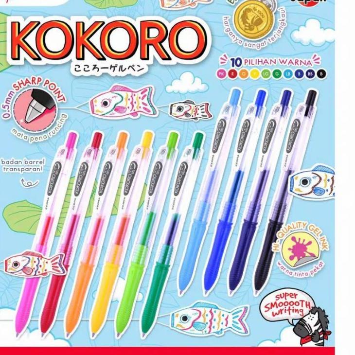 

ぬ Zebra Kokoro Pulpen Gel/Bolpen/Ballpoint/Pen/Bolpoin 0.5mm warna warni hitam biru merah hijau pink orange kuning. Alat Tulis Kantor/Sekolah/Stationary か