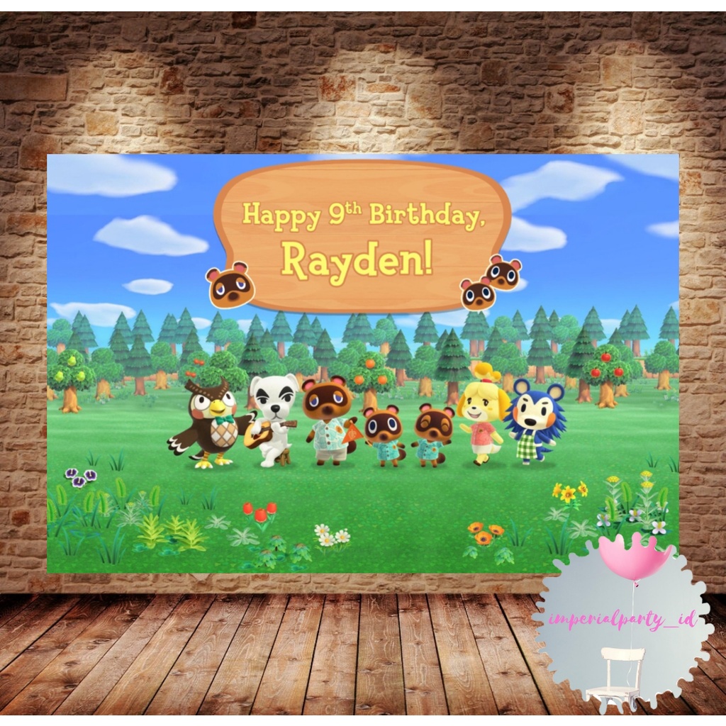 Custom Backdrop Banner Spanduk Happy Birthday Animal Crossing