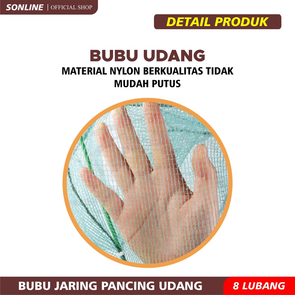 SONLINE Bubu Ikan Udang Jaring lubang Dilipat Portabel Hexagon Jaring ikan Udang Ikan Otomatis Perangkap Udang Ikan Mas Penangkap Kandang jaring 8 Lubang