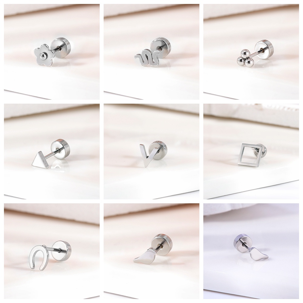 1pc Anting Stud Desain Bunga Mawar Butterfly Flat Bottom Bahan Stainless Steel