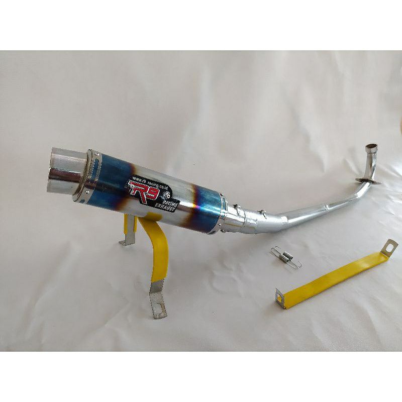 Knalpot Motor Racing R9 blue bakaran Motor Bebek Supra x, Kaze R,Kawasaki 110/130,Vega,Jupiter