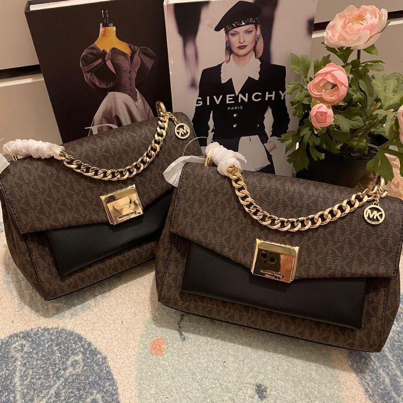 Michael Kors Lita Medium Shoulder Bag Brown/Black nwt (Size 22.5x6.5x15 cm)