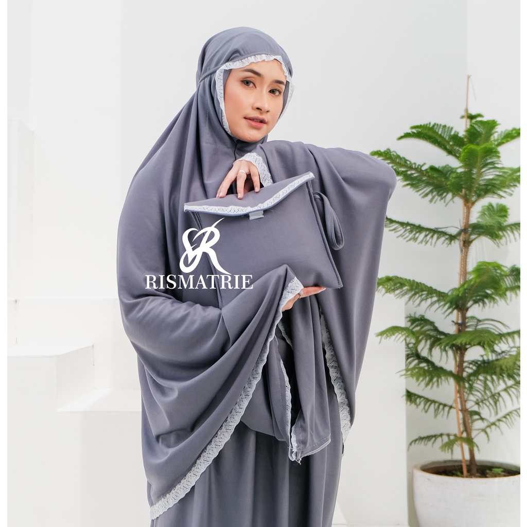 MUKENA AMPLOP JUMBO Mukena travel Renda Premium MUKENAH TRAVELING MUKENA TR Mukenah hyget higet Rismatrie JUMBO Hyget Polos All Siza Free Tas Traveling-Mukena amplp abu tua