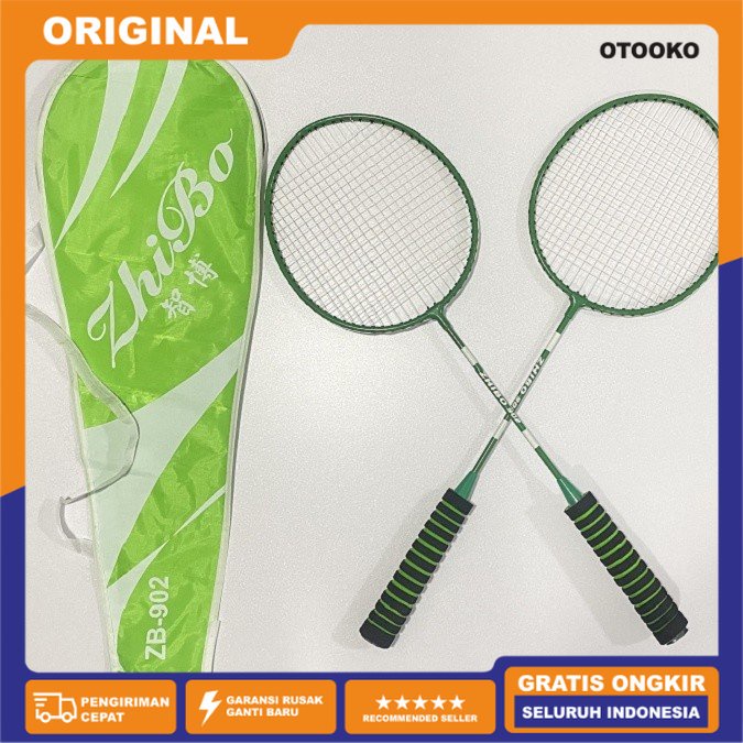 Raket Bulu Tangkis Badminton Dewasa Racket Kuat enteng isi 2 + Tas - Hijau