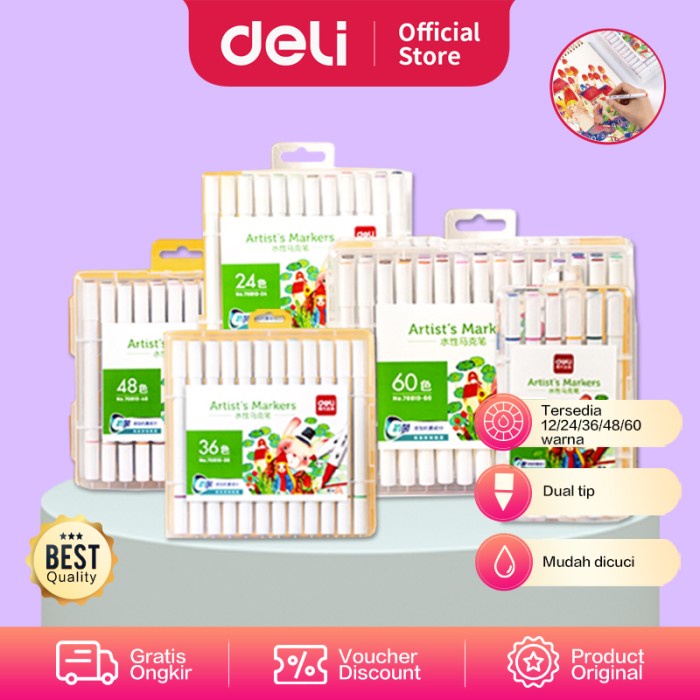 

Deli Watercolor Marker / Spidol 12/24/36/48/60 Ujung Tip Ganda 70810
