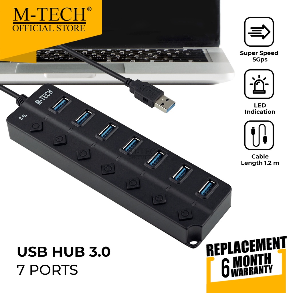 M-Tech Original MT UH3 Super Speed USB Hub 7 Port 7 Switch USB 3