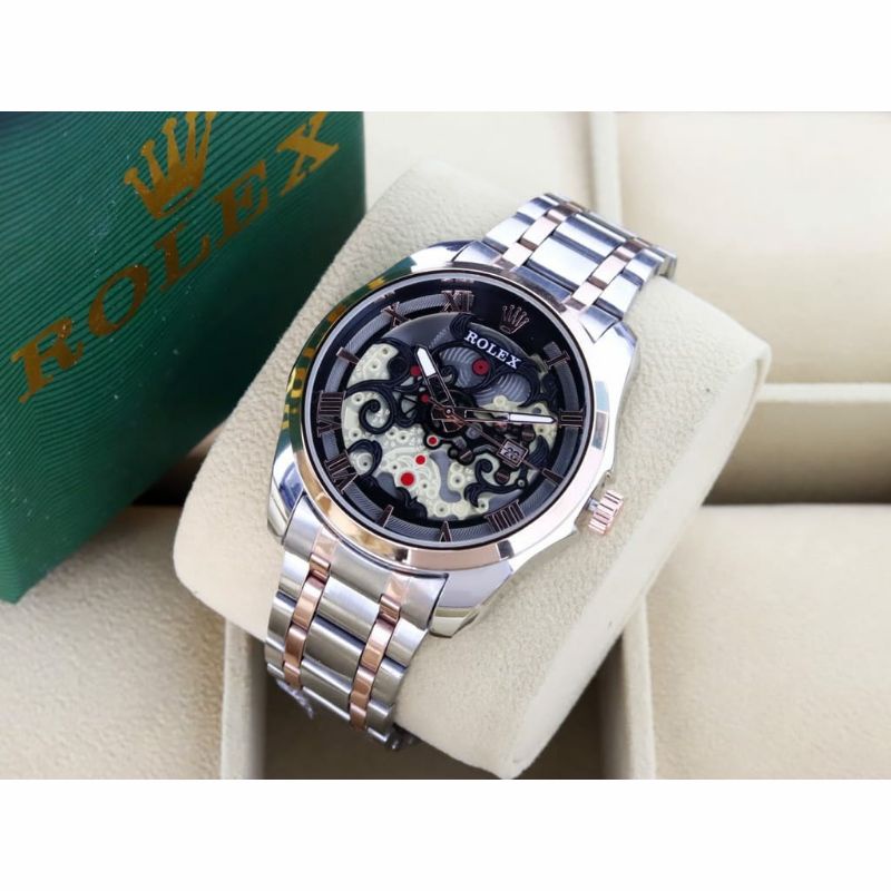 Jam Tangan Rolex Romawi Terlaris Stainliss Steel Tanggal Aktif Pria Rantai